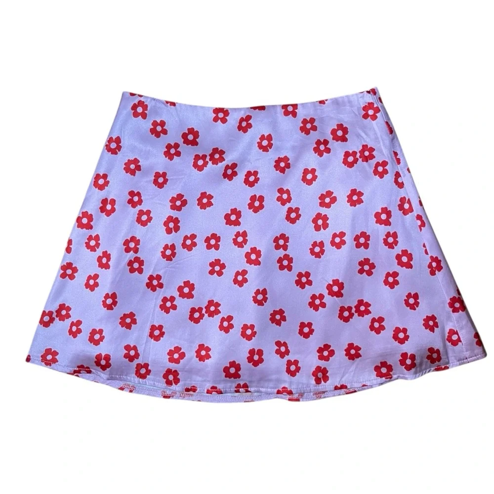 Princess Polly Pink Floral A-Line Mini Skirt‎ Y2K Low Rise Back Zip Size 4
